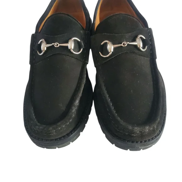 GUCCI 016343 Sylke Black Suede Horsebit Chunky Lug Sole Slip-On Loafers Men's 8½ - Picture 8 of 14